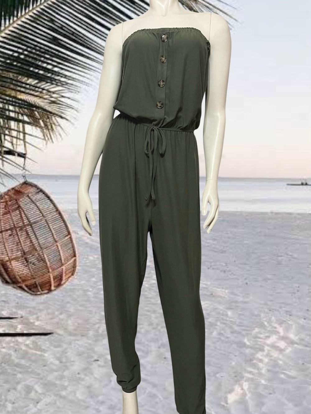 Rue21 Olive Green Strapless Button-Front Jumpsuit